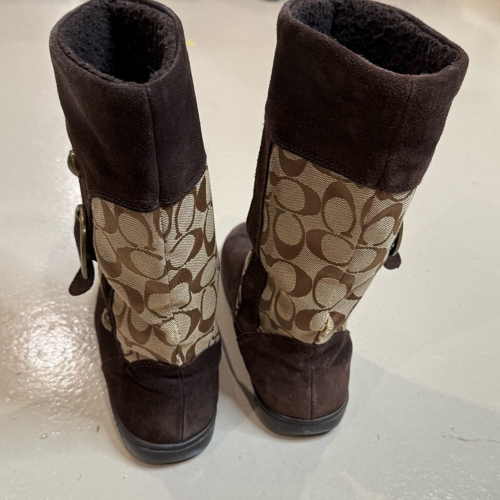 Coach Brown Signature Suede and Logo Mid-Calf Boots - Picture 2 of 14